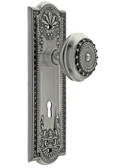 Meadows Design Mortise Lock Set With Matching Knobs in Antique Pewter.